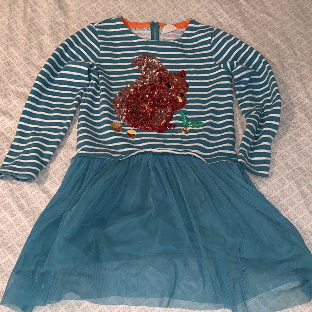 Mini Boden 6-7 Y Squirrel Sequin Dress Teal
